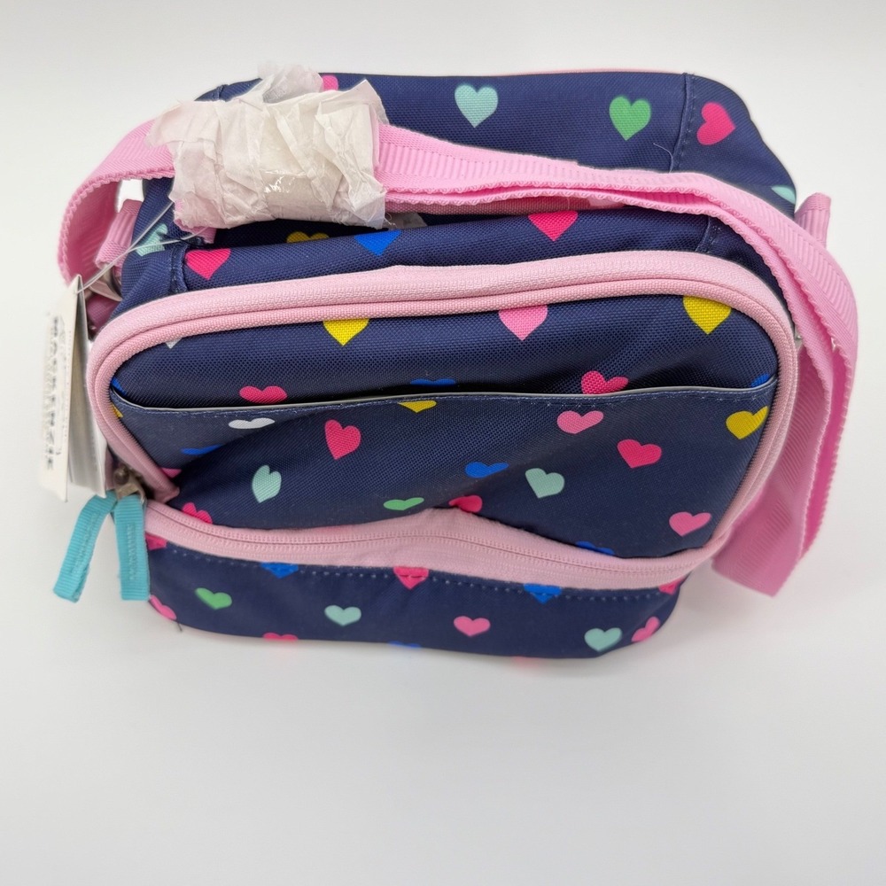 NWT Pottery Barn Kids Mackenzie Dual Compartment Lunch Bag Navy Pink Multi Heart